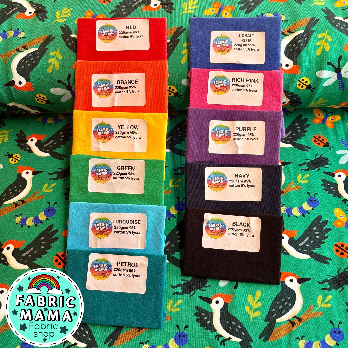 Woodpecker woods - premium cotton lycra jersey kids stretch fabric uk image 2