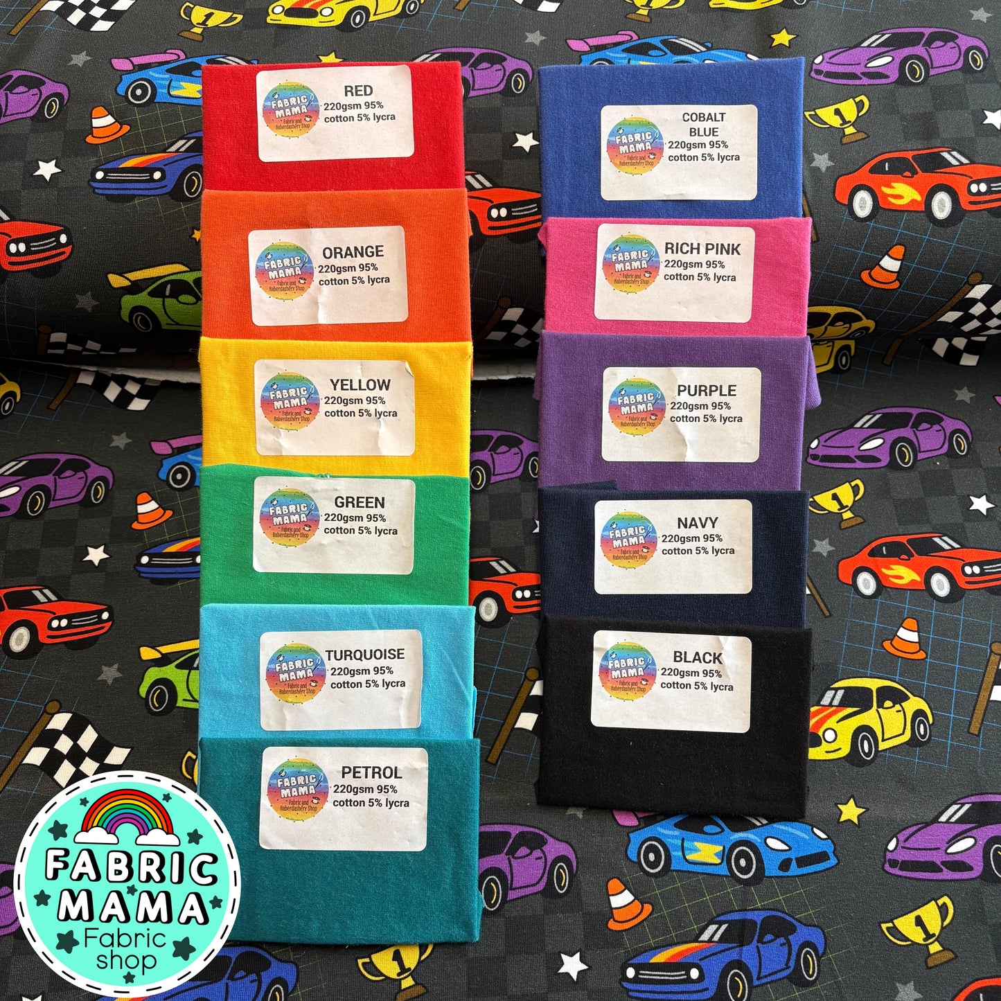 Speed racer cars - Premium Cotton Lycra Jersey Fabric – Kids Stretch Fabric UK image 2