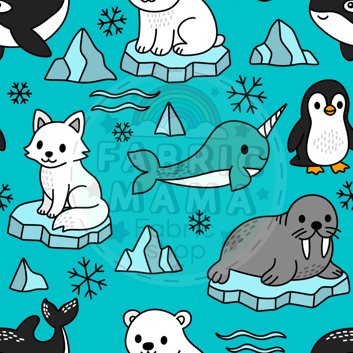 PREORDER Arctic Animals - Premium Cotton Lycra Jersey Fabric – Kids Stretch Fabric UK