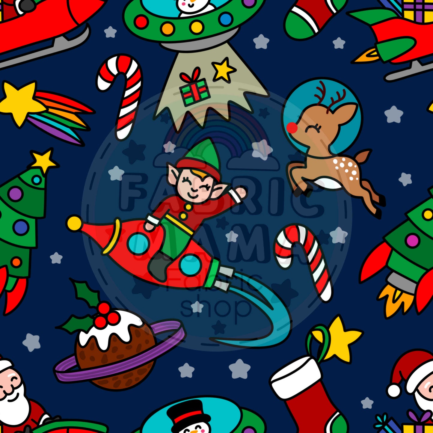 PREORDER Christmas in space - Premium Cotton Lycra Jersey Fabric – Kids Stretch Fabric UK