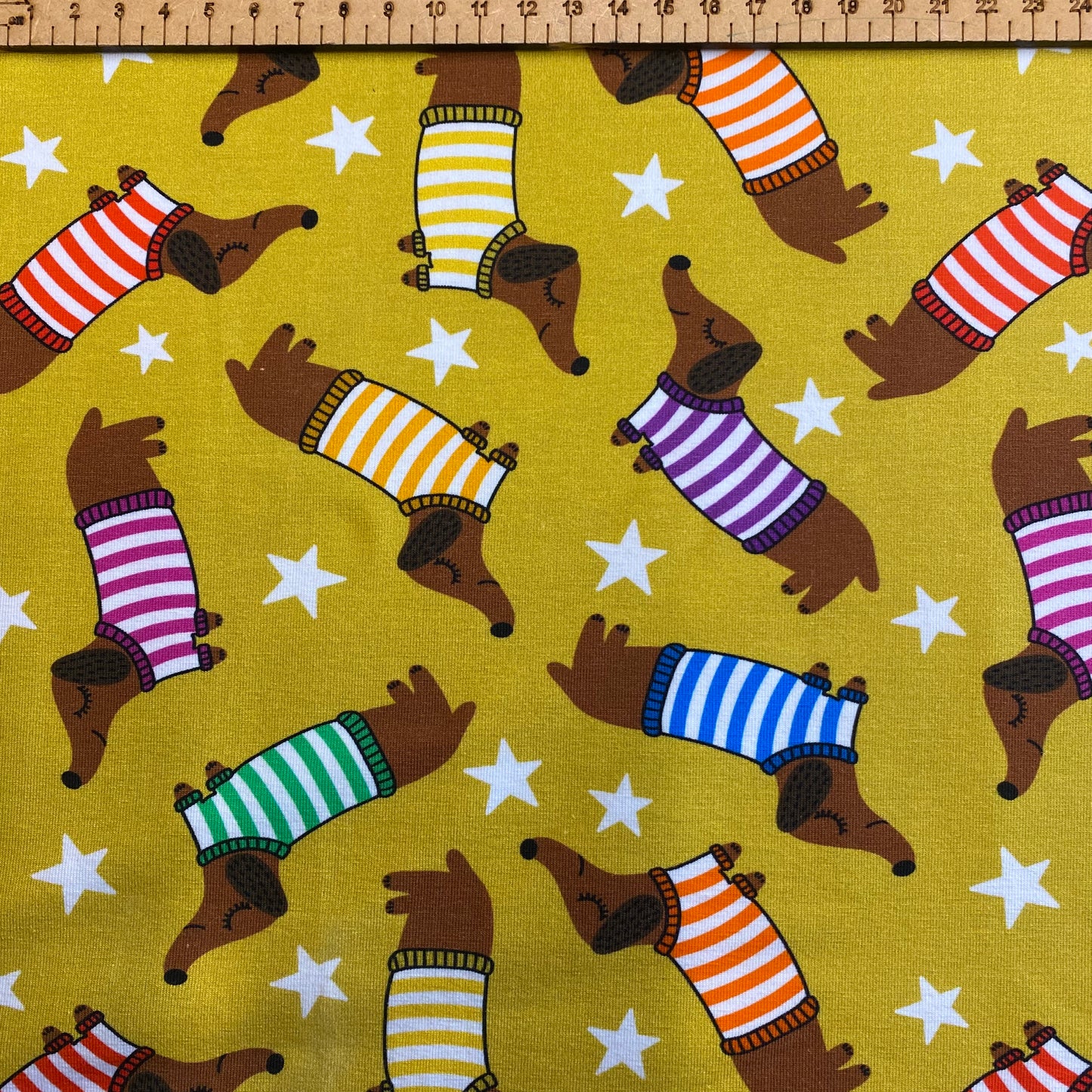 PREORDER Stripy sausages - Brushed Back French Terry Fabric – Kids Stretch Fabric UK