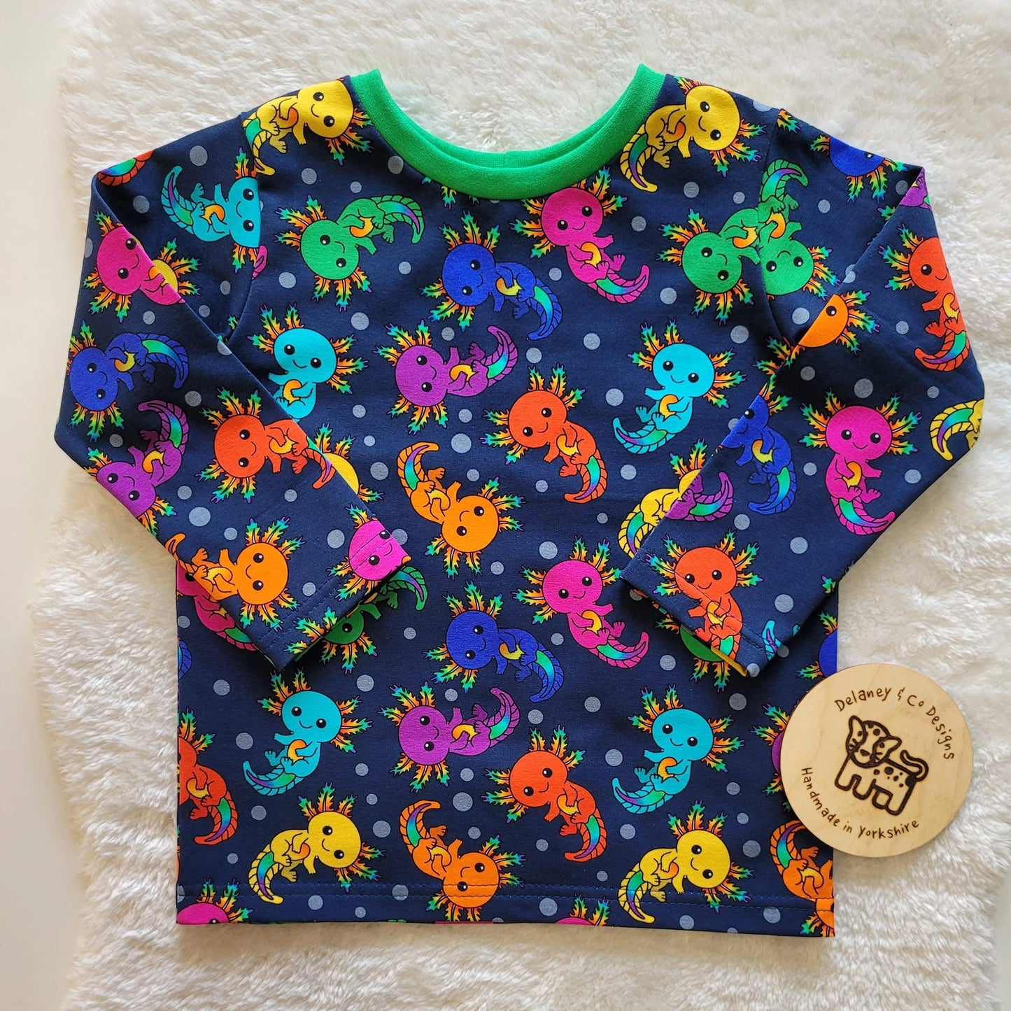 Rainbow axolotles - premium cotton lycra jersey kids stretch fabric