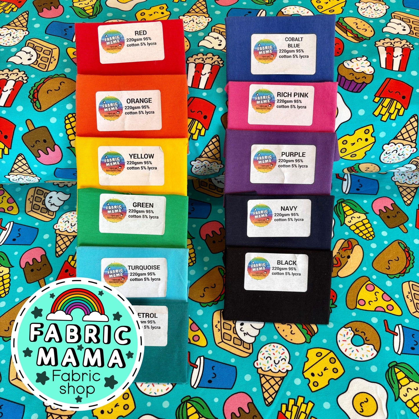 Fun foodies - premium cotton lycra jersey kids stretch fabric