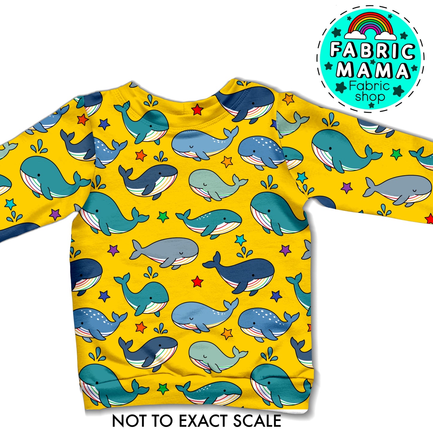 PREORDER Cute Whales - Premium Cotton Lycra Jersey Fabric – Kids Stretch Fabric UK