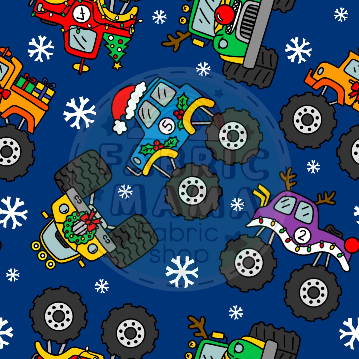 PREORDER Merry monster car mayhem - Premium Cotton Lycra Jersey Fabric – Kids Stretch Fabric UK