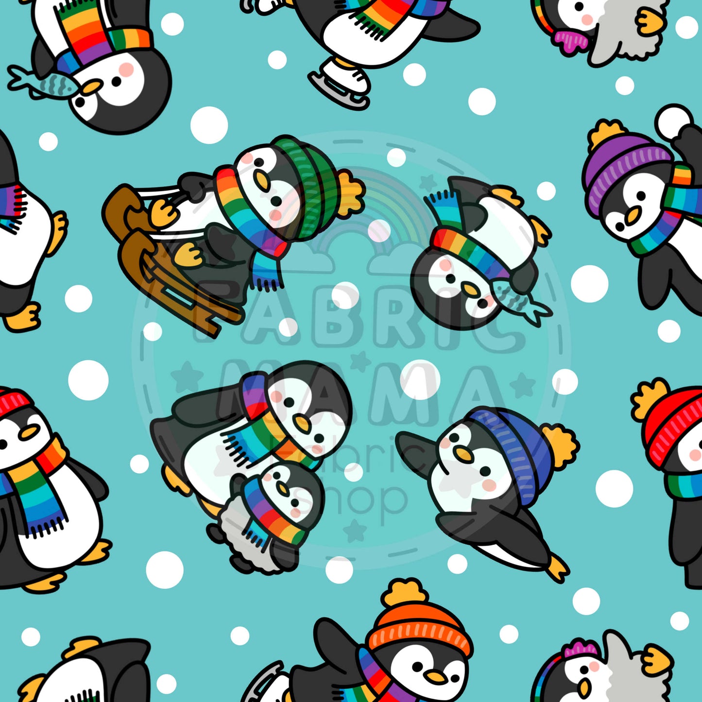 PREORDER Penguin playtime - Brushed Back French Terry Fabric – Kids Stretch Fabric UK