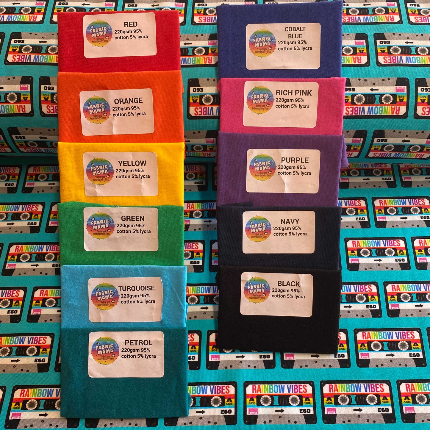 Rainbow tapes - Premium Cotton Lycra Jersey Fabric – Kids Stretch Fabric UK image 2