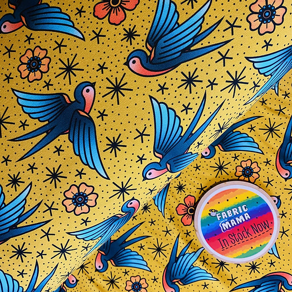 PREORDER Swallows - Brushed Back French Terry Fabric – Kids Stretch Fabric UK