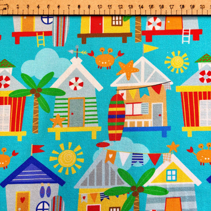 Beach hut bliss  Premium Cotton Lycra Jersey Fabric – Kids Stretch Fabric UK image 2