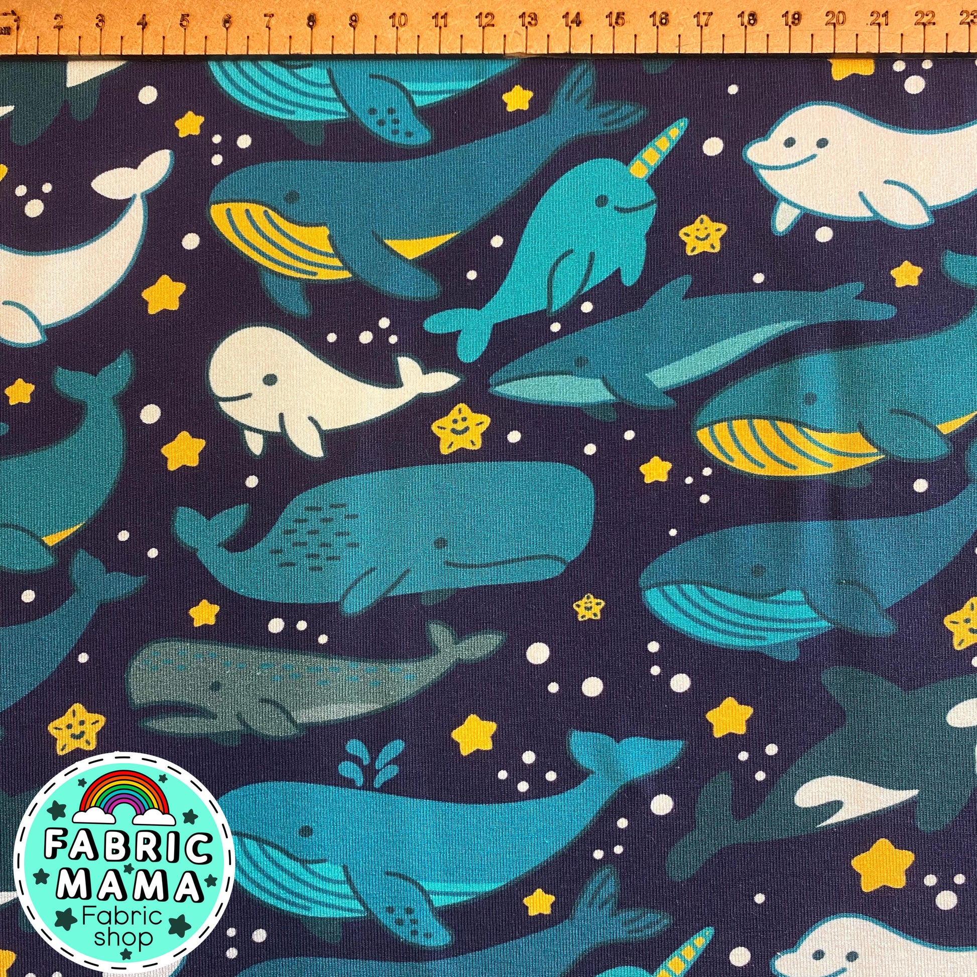 Whales - Premium cotton lycra jersey kids stretch fabric image 2