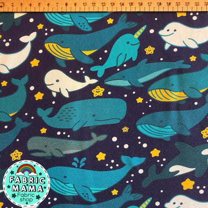 Whales - Premium cotton lycra jersey kids stretch fabric image 2