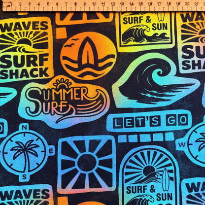 Sunset surf shack Premium Cotton Lycra Jersey Fabric – Kids Stretch Fabric UK image 1