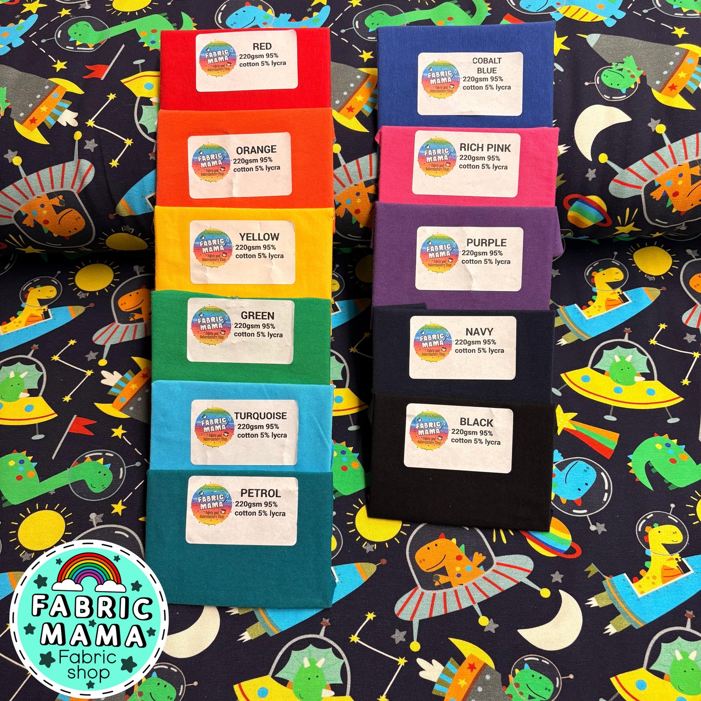Space dinos - Premium cotton lycra jersey kids stretch fabric image 1