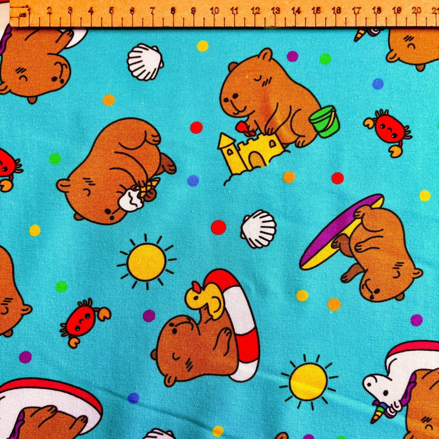 Capybara beach bums Premium Cotton Lycra Jersey Fabric – Kids Stretch Fabric UK image 2