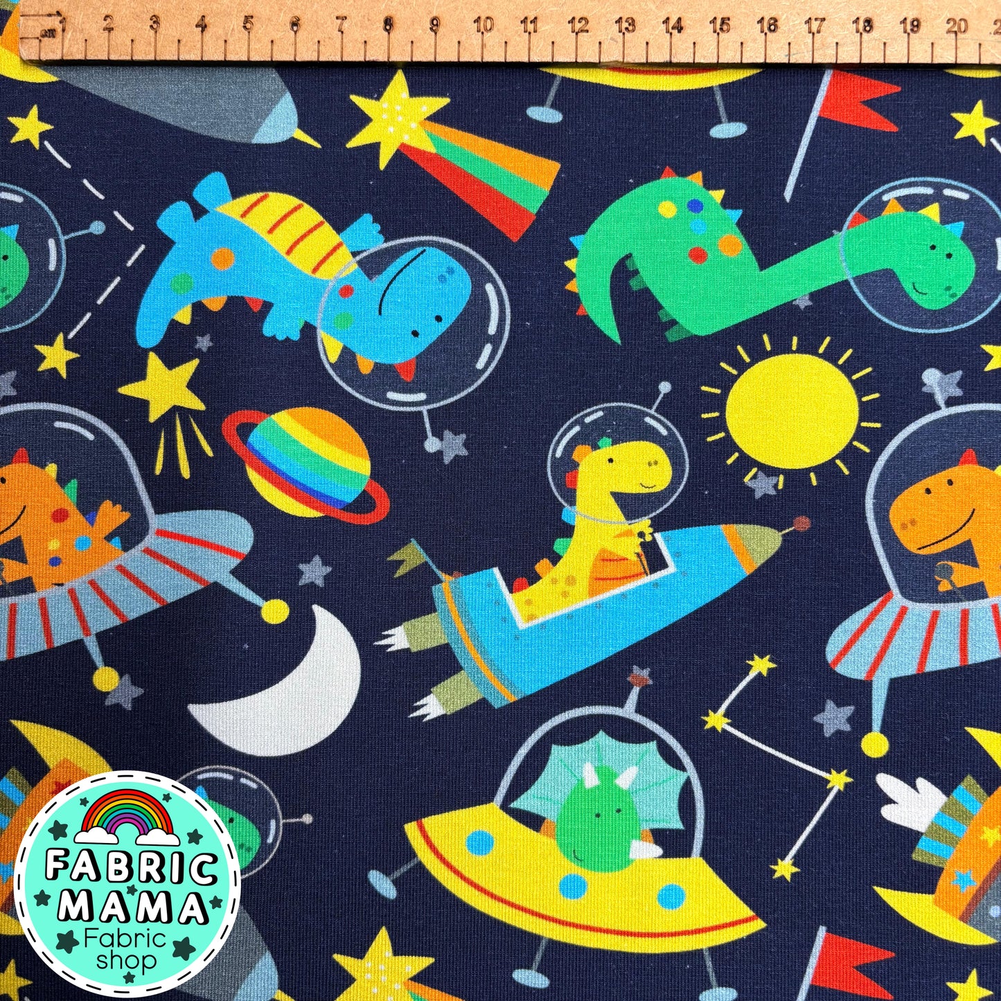 Space dinos - Premium cotton lycra jersey kids stretch fabric image 2