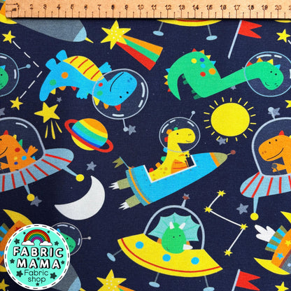 Space dinos - Premium cotton lycra jersey kids stretch fabric image 2