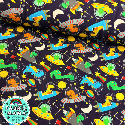 Space dinos - Premium cotton lycra jersey kids stretch fabric image 0