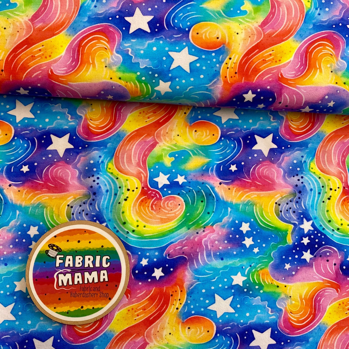 Rainbow skies - Premium cotton lycra jersey kids stretch fabric image 0