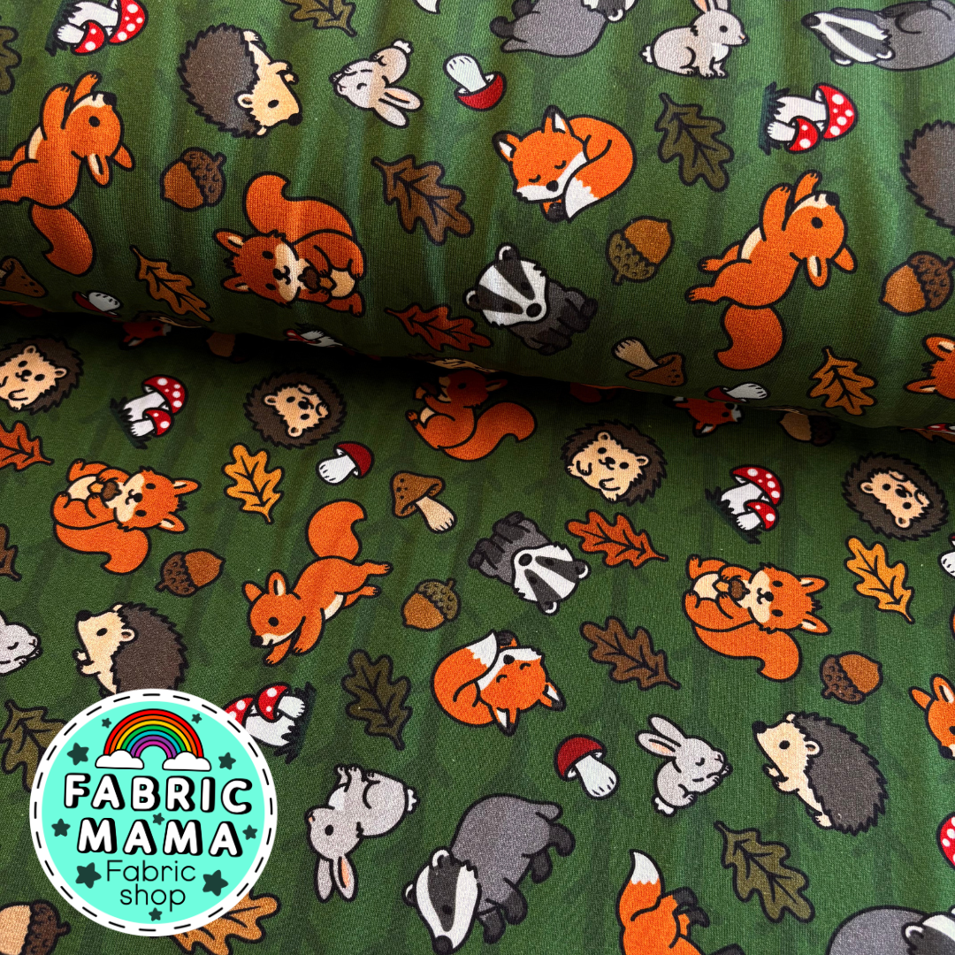 Forest Critters -Premium Cotton Lycra Jersey Fabric – Kids Stretch Fabric UK