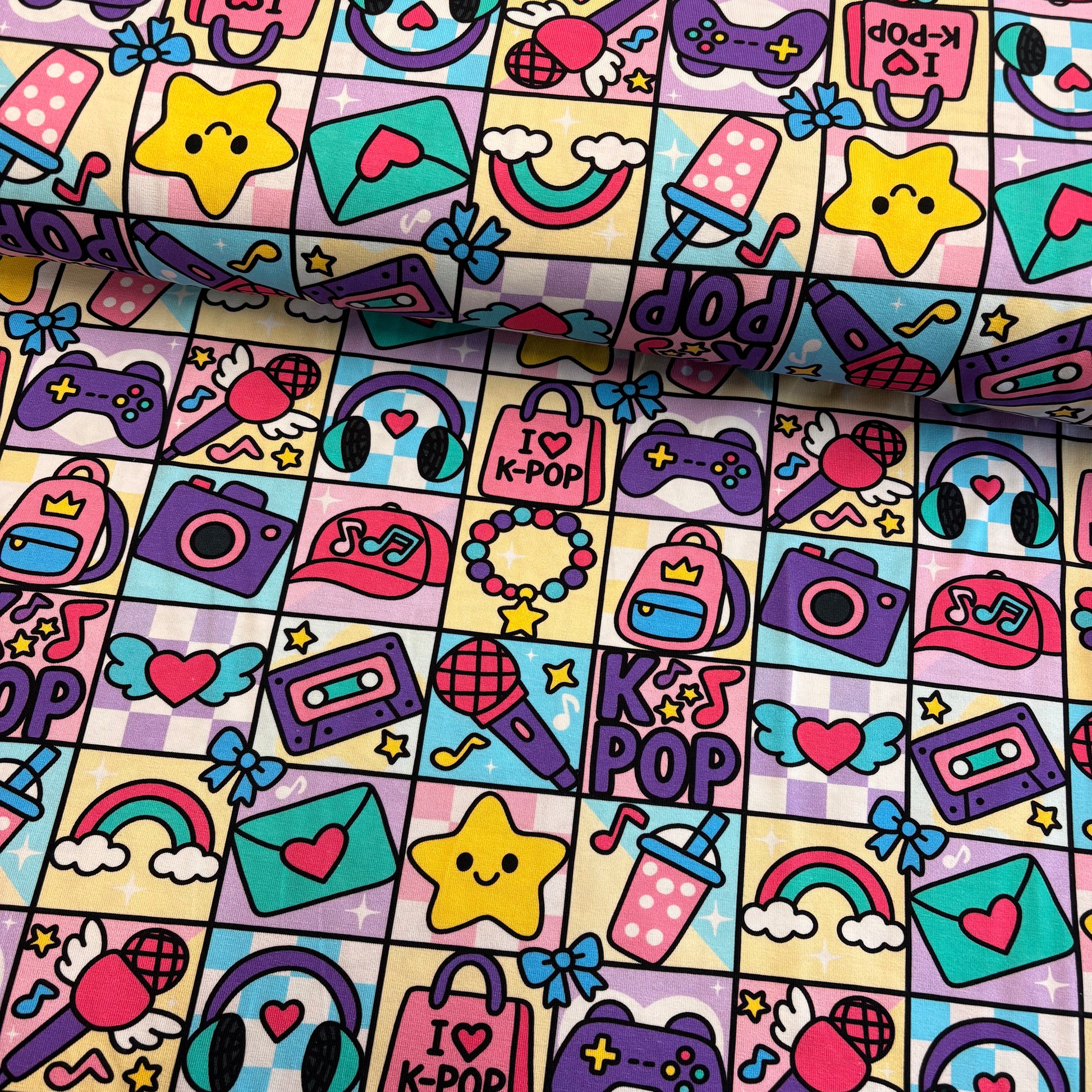 Patchwork KPOP - premium cotton lycra jersey kids stretch fabric image 0