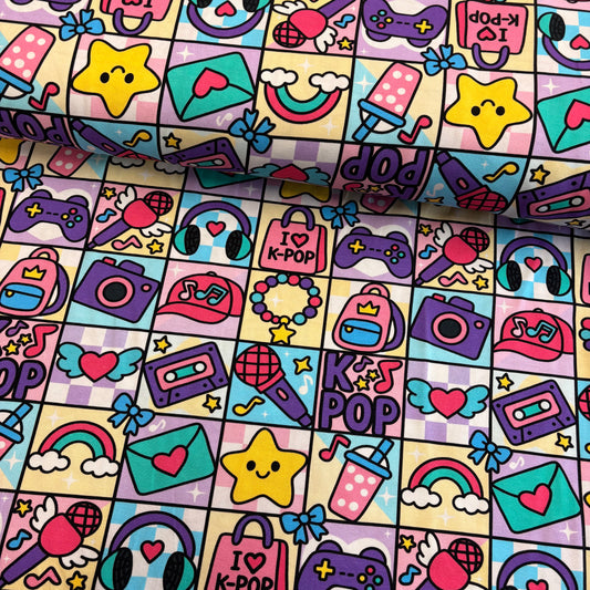 Patchwork KPOP - premium cotton lycra jersey kids stretch fabric image 0