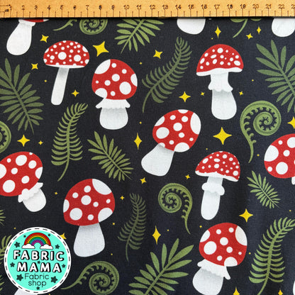 Moonlit mushrooms -Premium Cotton Lycra Jersey Fabric – Kids Stretch Fabric UK image 1
