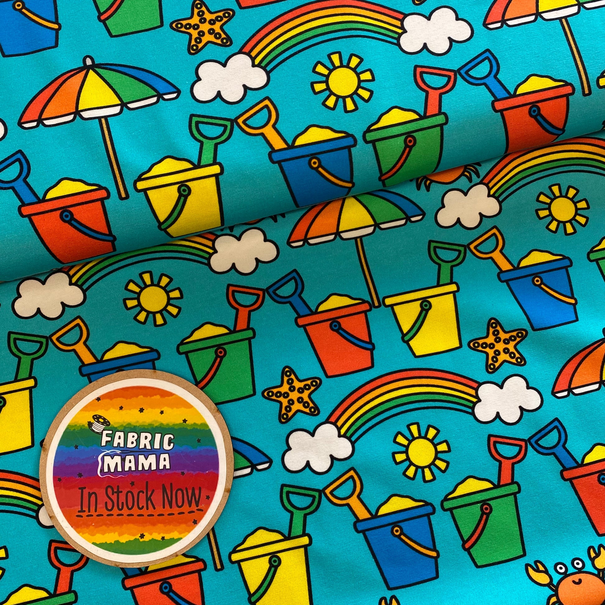 Buckets and spades - Premium Cotton Lycra Jersey Fabric – Kids Stretch Fabric UK image 0