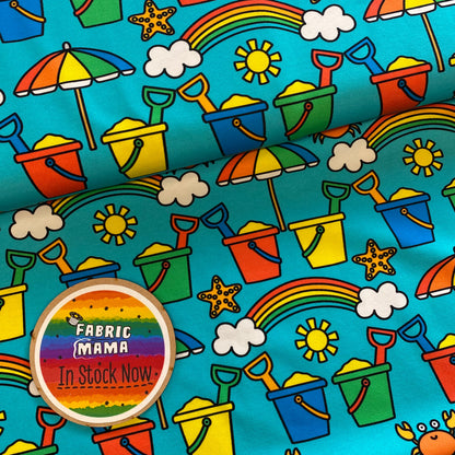 Buckets and spades - Premium Cotton Lycra Jersey Fabric – Kids Stretch Fabric UK image 0