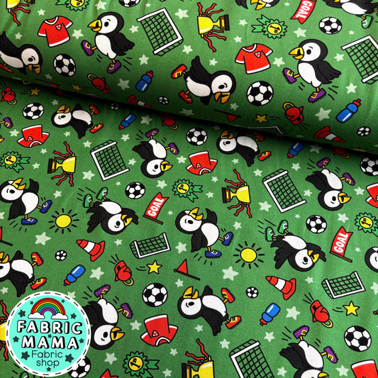 Pitch perfect puffins -Premium Cotton Lycra Jersey Fabric – Kids Stretch Fabric image 0