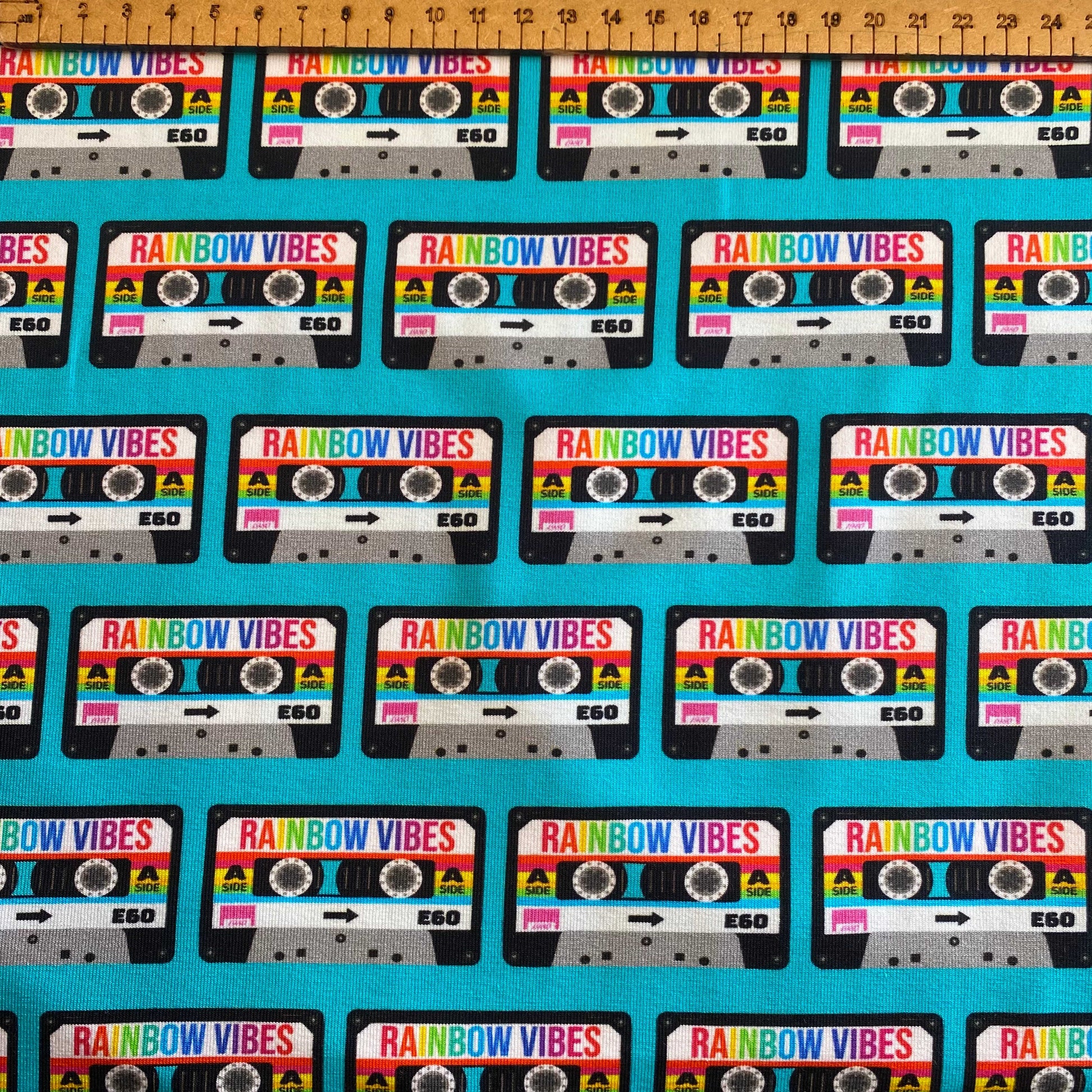 Rainbow tapes - Premium Cotton Lycra Jersey Fabric – Kids Stretch Fabric UK image 1