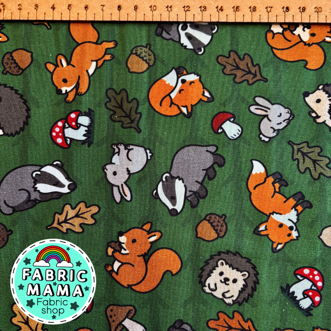 Forest Critters -Premium Cotton Lycra Jersey Fabric – Kids Stretch Fabric UK