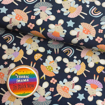 Ballerina mice - Premium Cotton Lycra Jersey Fabric – Kids Stretch Fabric UK image 0
