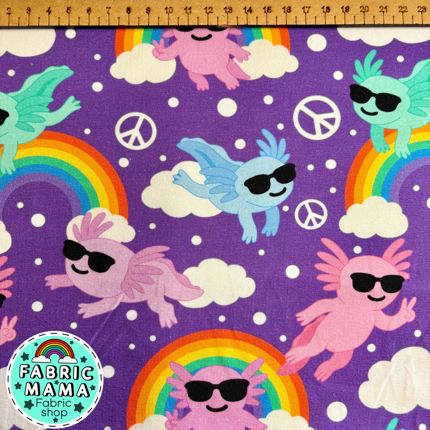 Peace axlotls - premium cotton lycra jersey kids stretch fabric image 1