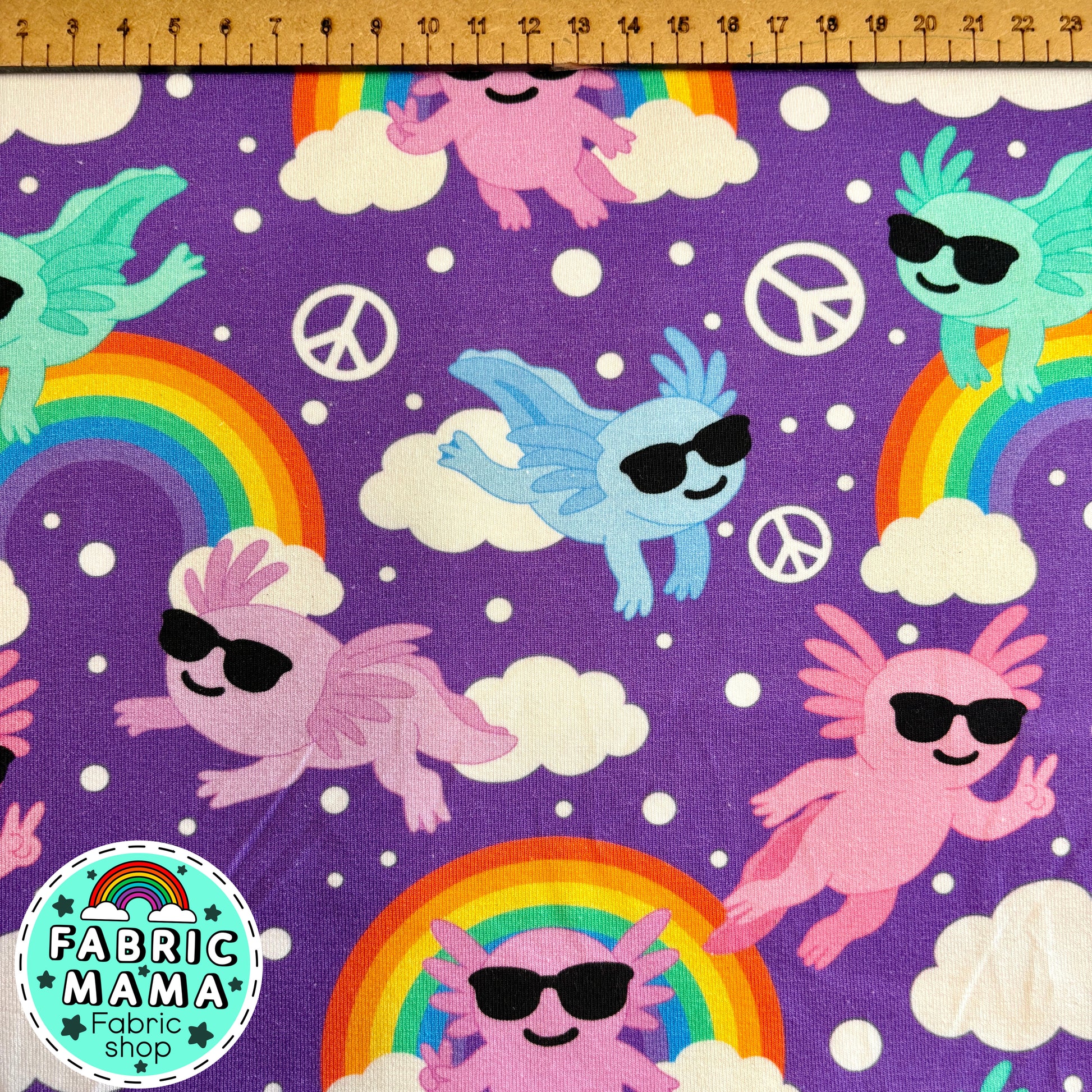 Peace axlotls - premium cotton lycra jersey kids stretch fabric image 1