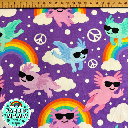 Peace axlotls - premium cotton lycra jersey kids stretch fabric image 1
