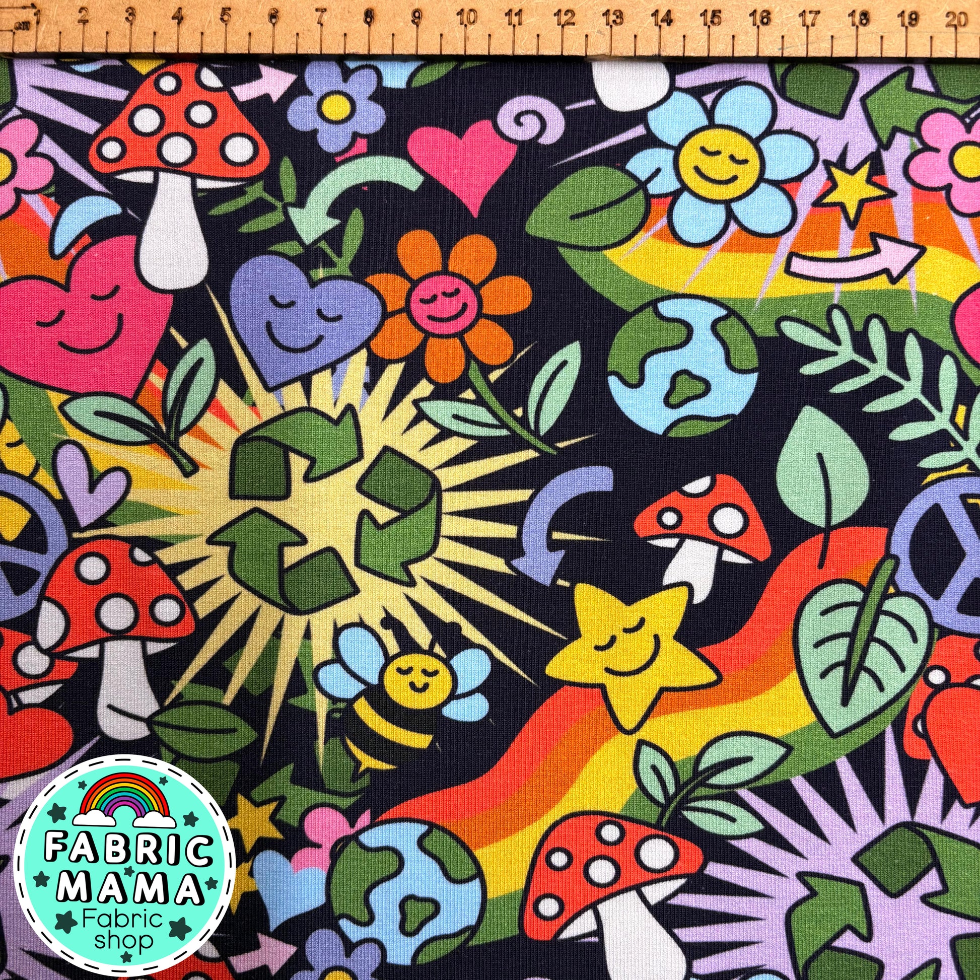 Love our planet - Premium cotton lycra jersey kids stretch fabric image 0