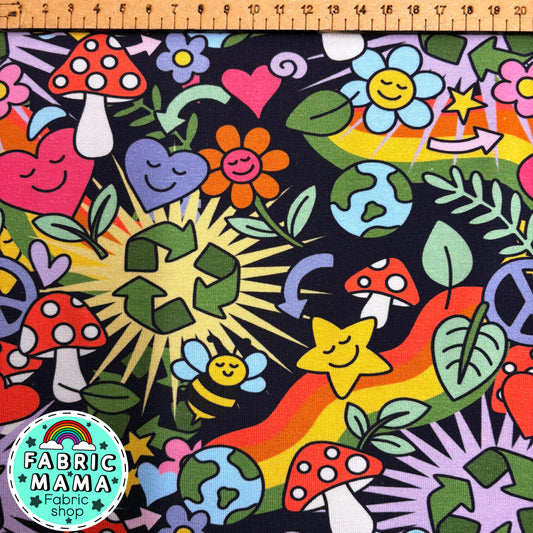 Love our planet - Premium cotton lycra jersey kids stretch fabric image 0