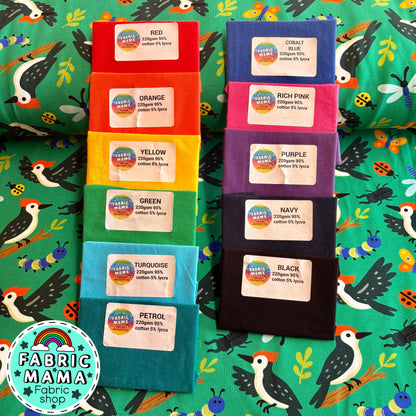 Woodpecker woods - premium cotton lycra jersey kids stretch fabric uk image 2