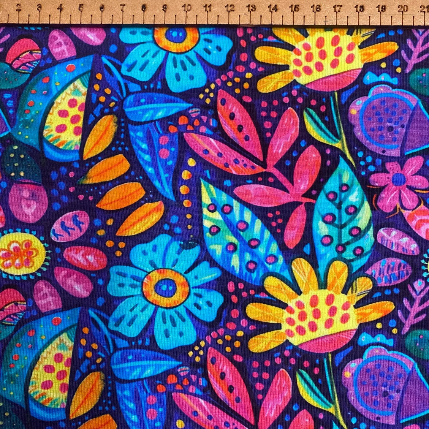 Neon flowers - Premium cotton lycra jersey kids stretch fabric image 1