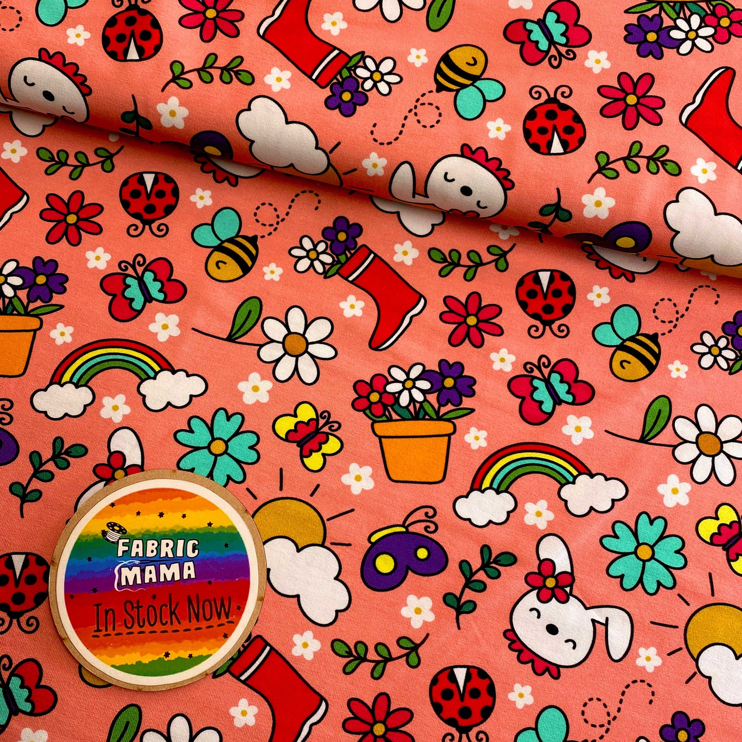 Spring garden - Premium Cotton Lycra Jersey Fabric – Kids Stretch Fabric UK image 0