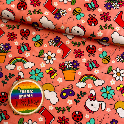 Spring garden - Premium Cotton Lycra Jersey Fabric – Kids Stretch Fabric UK image 0