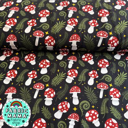 Moonlit mushrooms -Premium Cotton Lycra Jersey Fabric – Kids Stretch Fabric UK image 0
