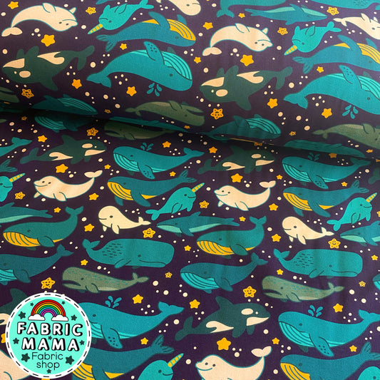 Whales - Premium cotton lycra jersey kids stretch fabric image 0