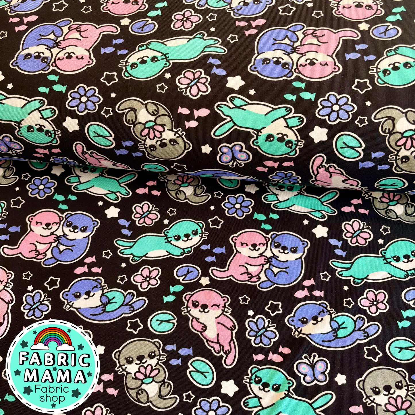 Edgy otters - premium cotton lycra jersey kids stretch fabric image 0
