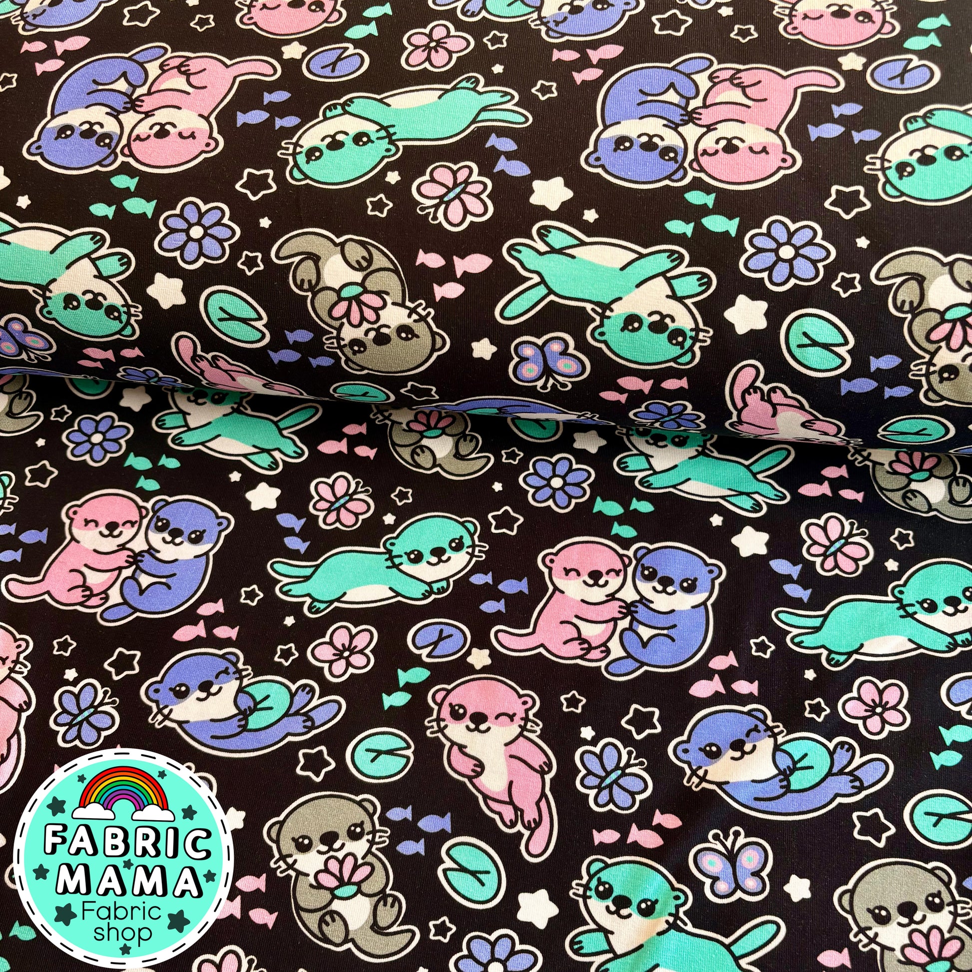 Edgy otters - premium cotton lycra jersey kids stretch fabric image 0
