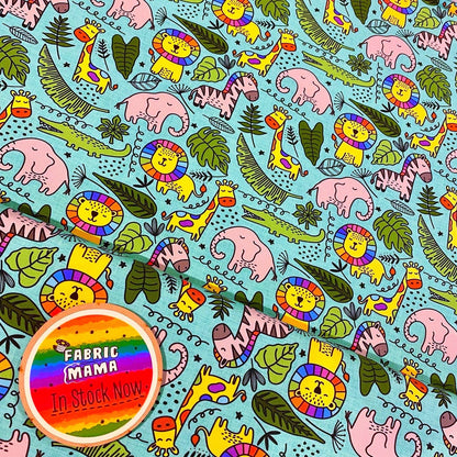 Jungle friends - Premium cotton lycra jersey kids stretch fabric image 0