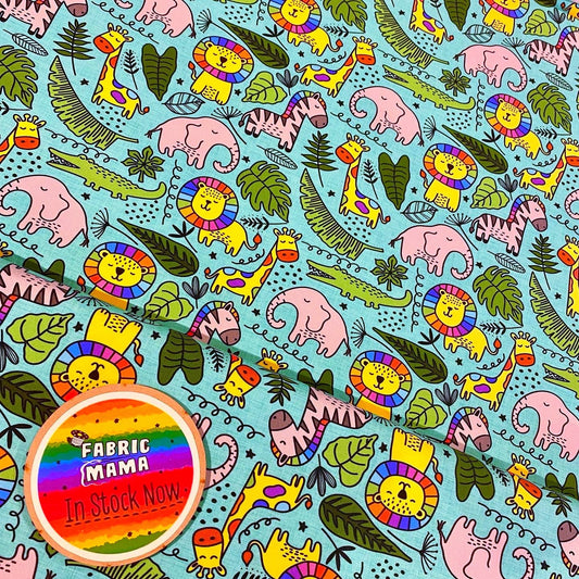 Jungle friends - Premium cotton lycra jersey kids stretch fabric image 0