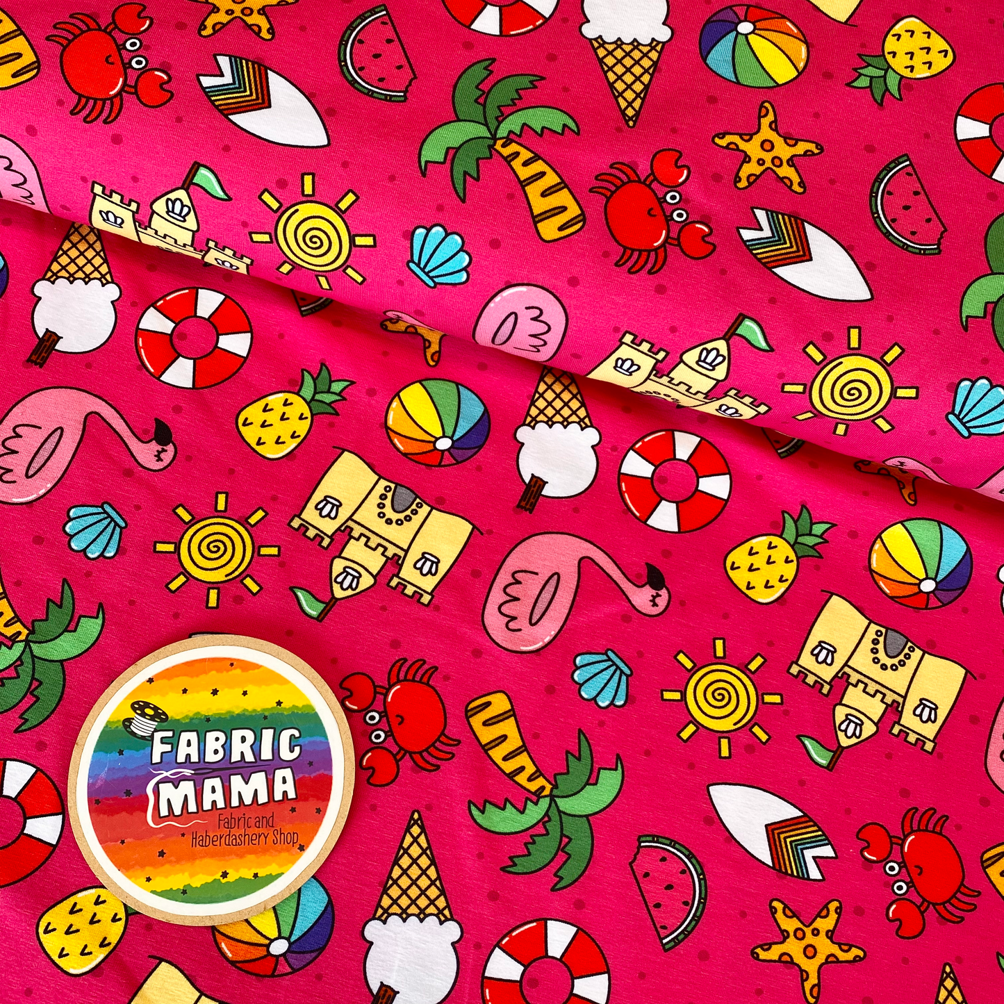 Beach party - Premium Cotton Lycra Jersey Fabric – Kids Stretch Fabric UK image 0