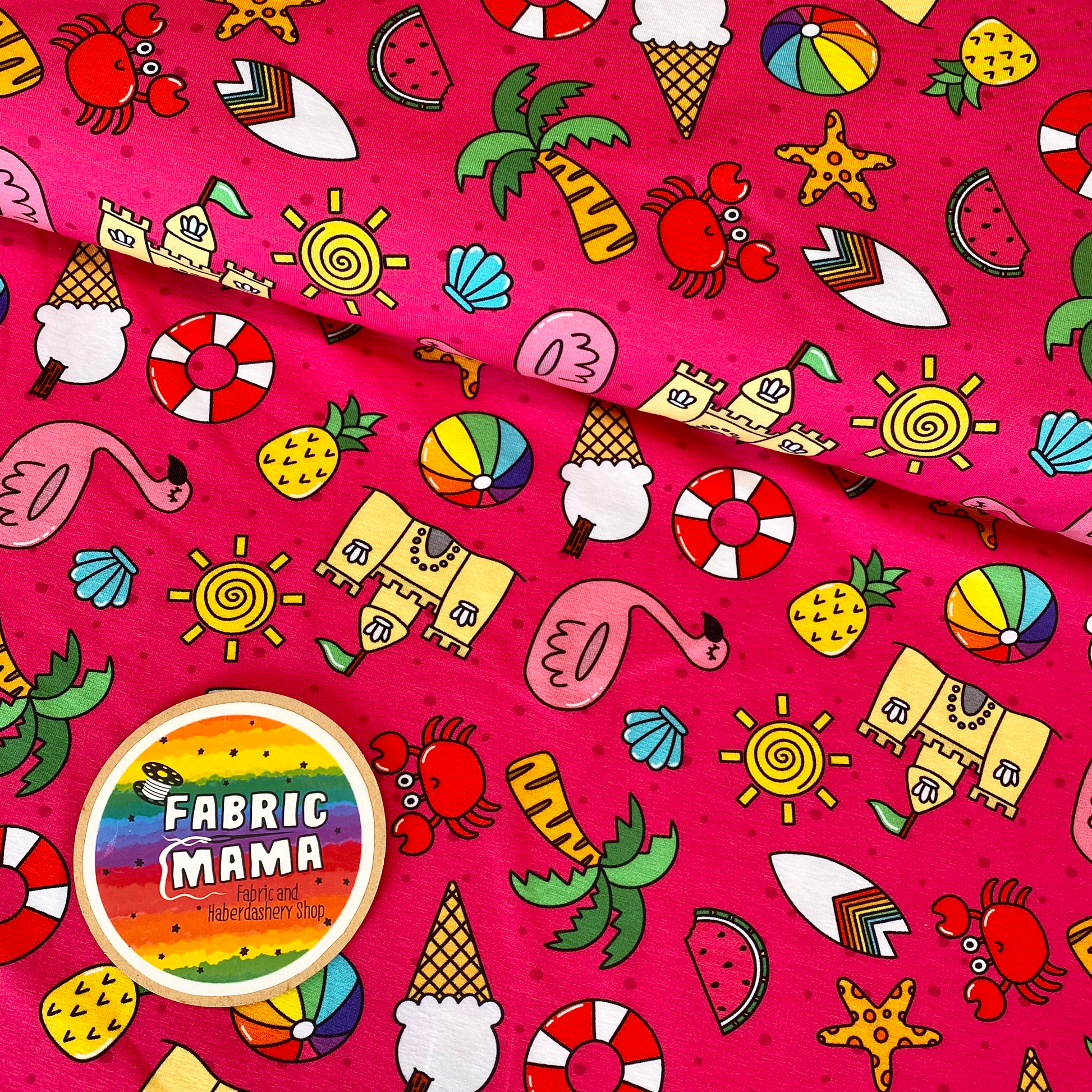 Beach party - Premium Cotton Lycra Jersey Fabric – Kids Stretch Fabric UK image 0