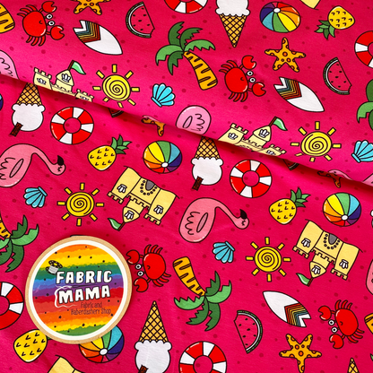 Beach party - Premium Cotton Lycra Jersey Fabric – Kids Stretch Fabric UK image 0